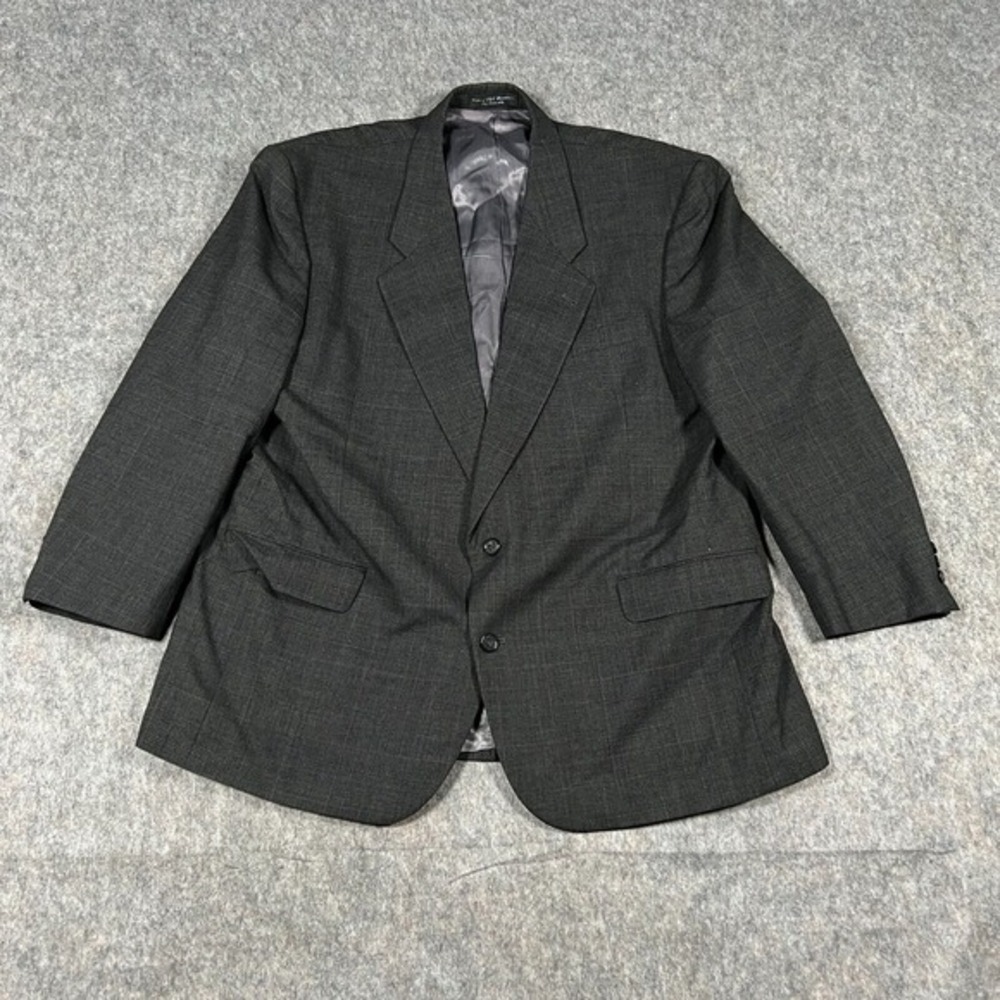 Marc Jeffries Men's Blazer Coat 48R Gray Plaid 100% Pure Wool Single-Breasted